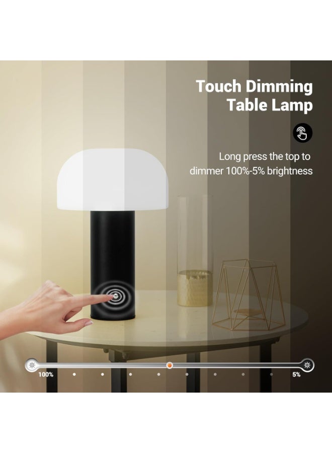 Portable cordless table lamp in a modern black design, 5200mAh battery lasting 24-49 hours, touch control for 3 color temperatures (warm 3000K, natural 4500K, white 6000K) and dimming, ideal for the kitchen, bedroom, camping or as a gift. - Image 2